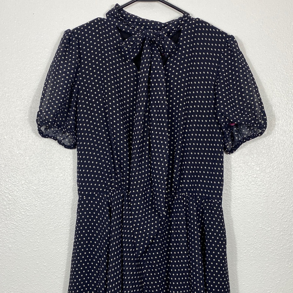 Betsey Johnson Black Polka Dot Tie-Neck Mini Dress Size 10 - Picture 4 of 15